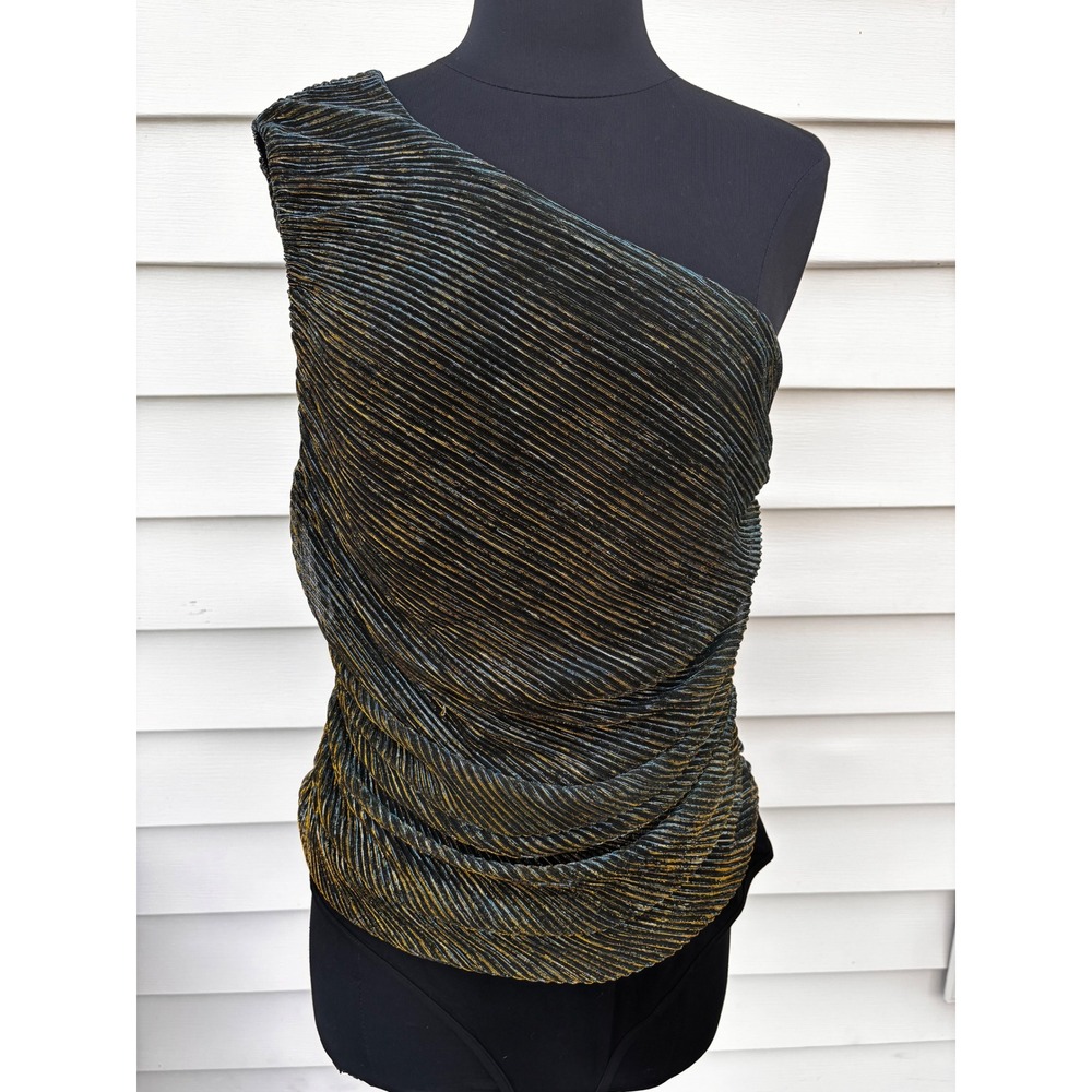 Pink Lily Gold & Teal One Shoulder Bodysuit Pleated Top Party‎ Outfit